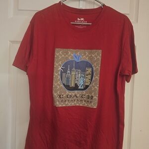 Coach Red Graphic Tee with Cityscape Design